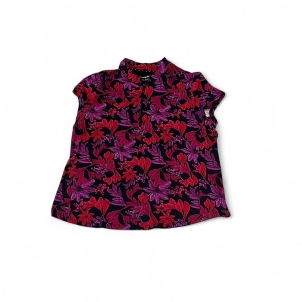 Tommy Bahama IslandZone Polo Aubrey Joyful Jewel Tulip Top in Black. Size Large.